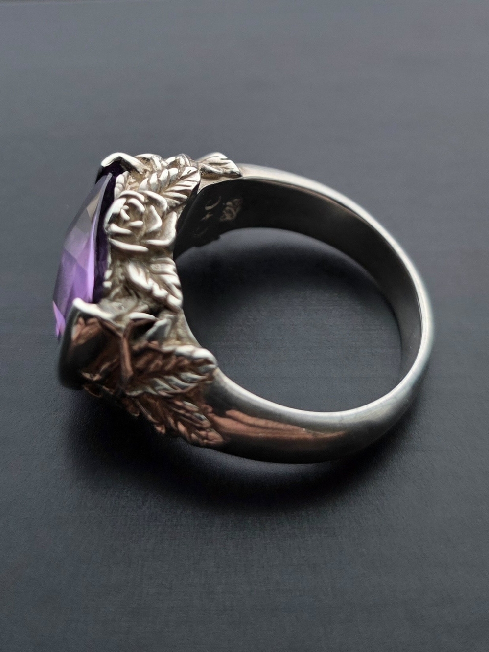 Sterling Silver Floral Amethyst Ring - Purple Gemstone